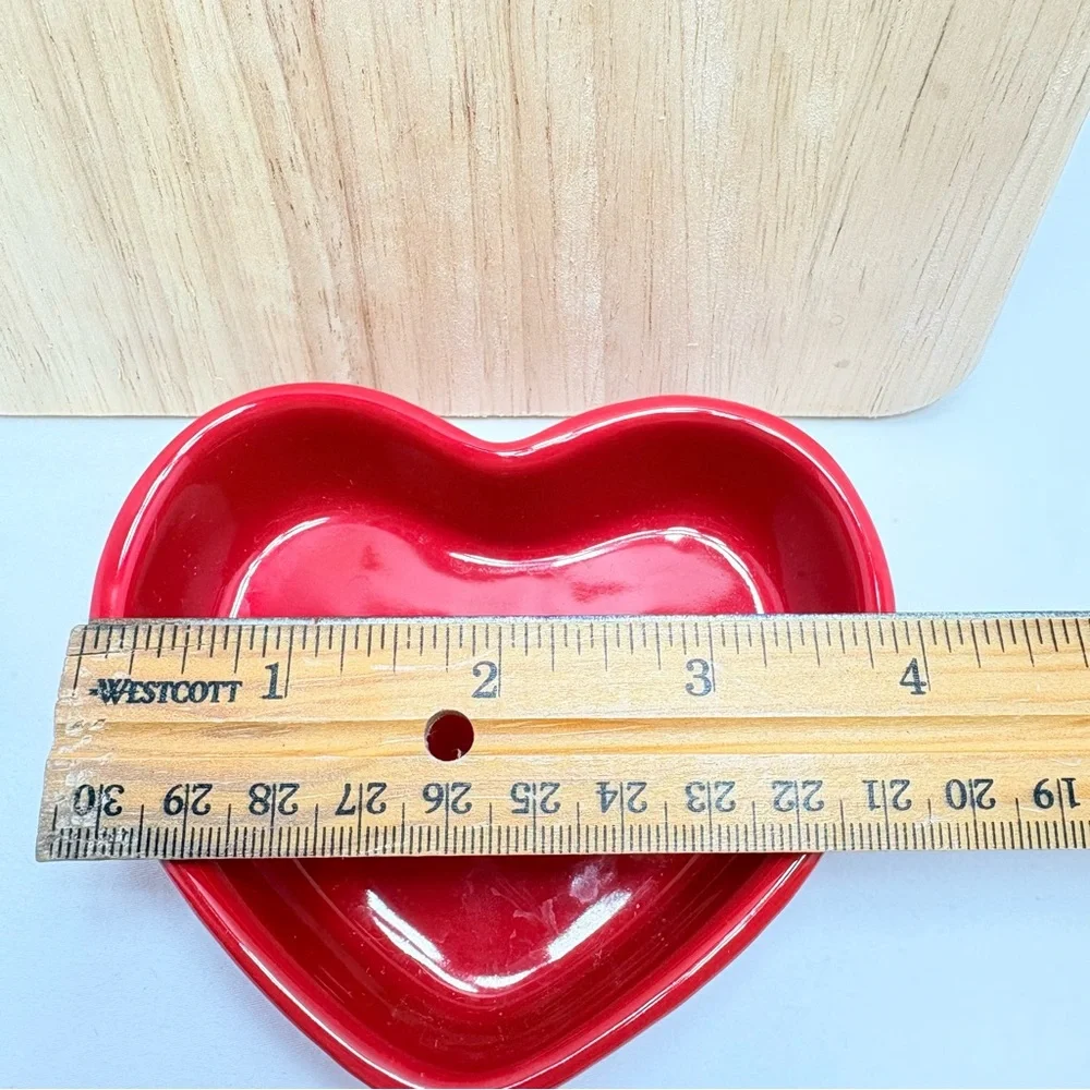 Heart-Shaped Red Bowl with Wooden Cutting Board